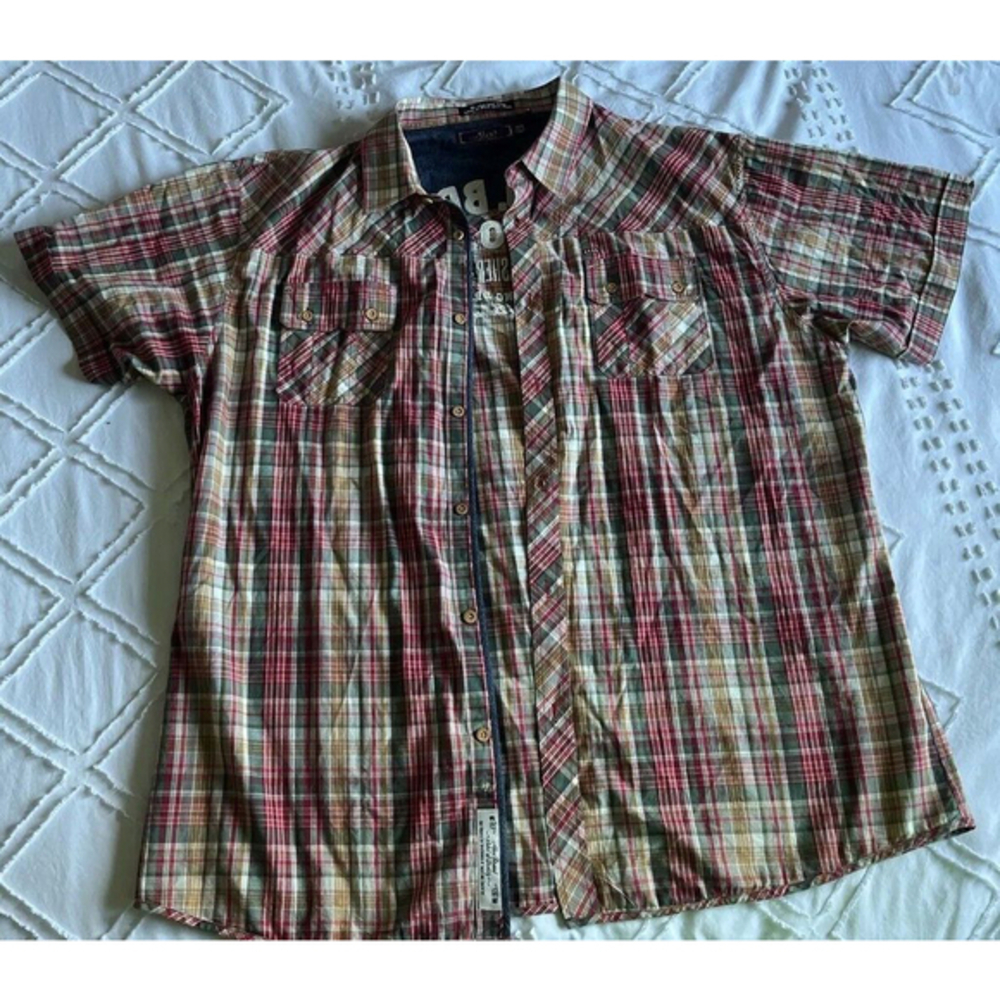AKOO Multicolor Plaid Embroidered Hip Hop Skater‎ Shirt 3XL